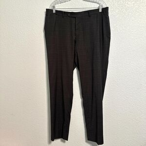 Canali Pants Men Size 36 Dark Gray Tailored Regular Fit Stretch Plaid